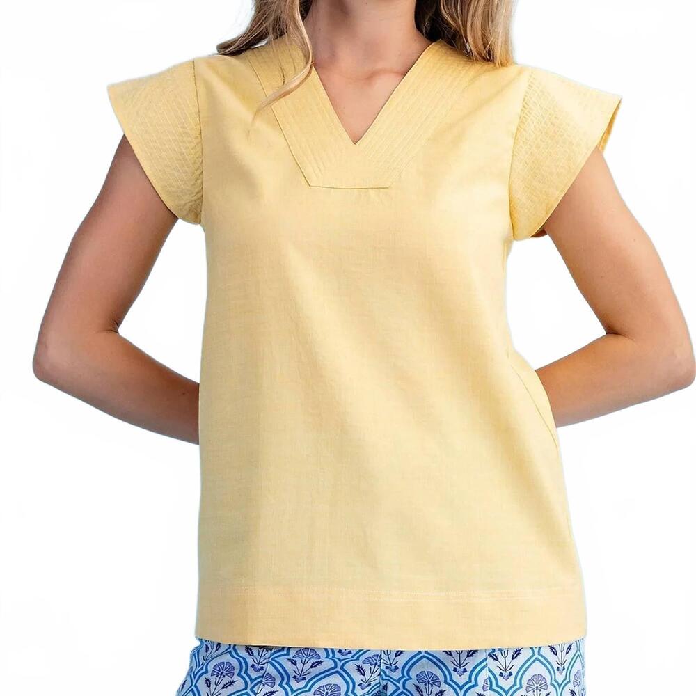 NEW GIGIO trapunto stitched v neck blouse in yellow